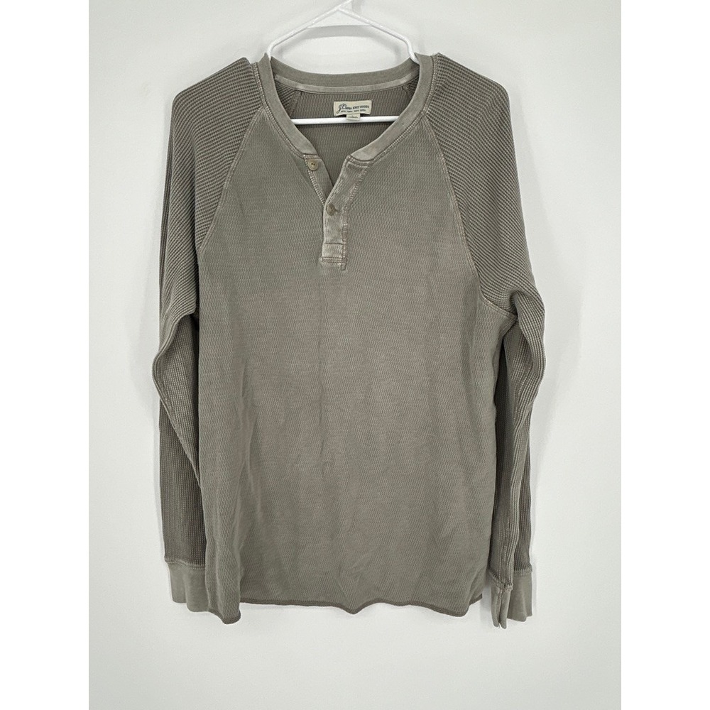 J.Crew Men L Gray Waffle Knit Thermal Henley 100% Cotton Heritage Granola Layers